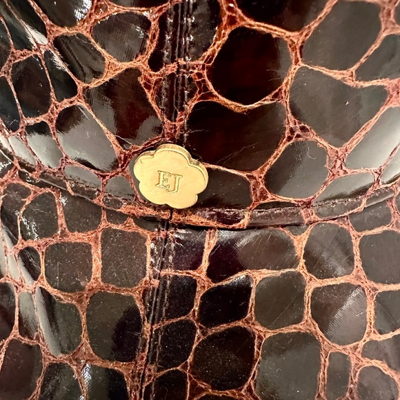 Eric Javits |  Croc Embossed Patent Water Repellent Rain Bucket Hat | Dark Brown - Picture 7 of 7